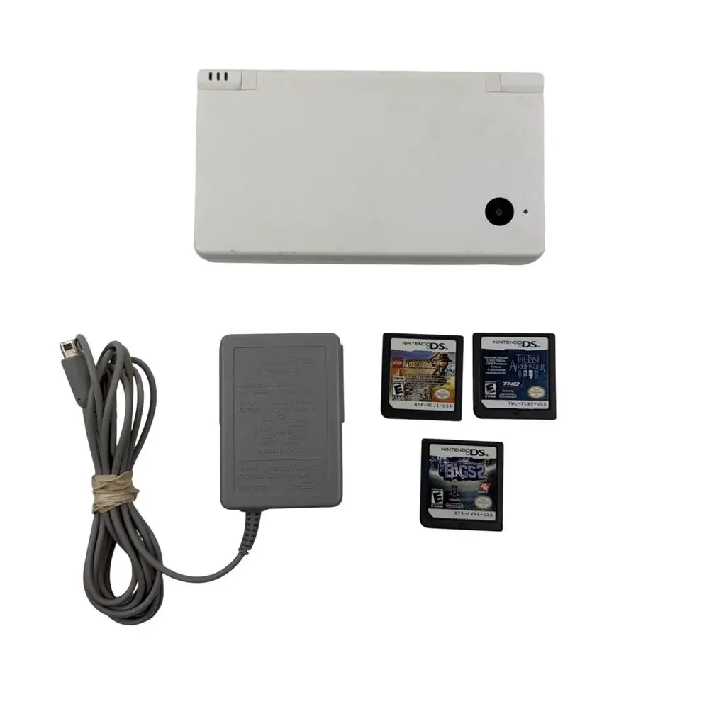 Nintendo DSi White Console Tested & Working w/ A/C Adapter & 3 Games